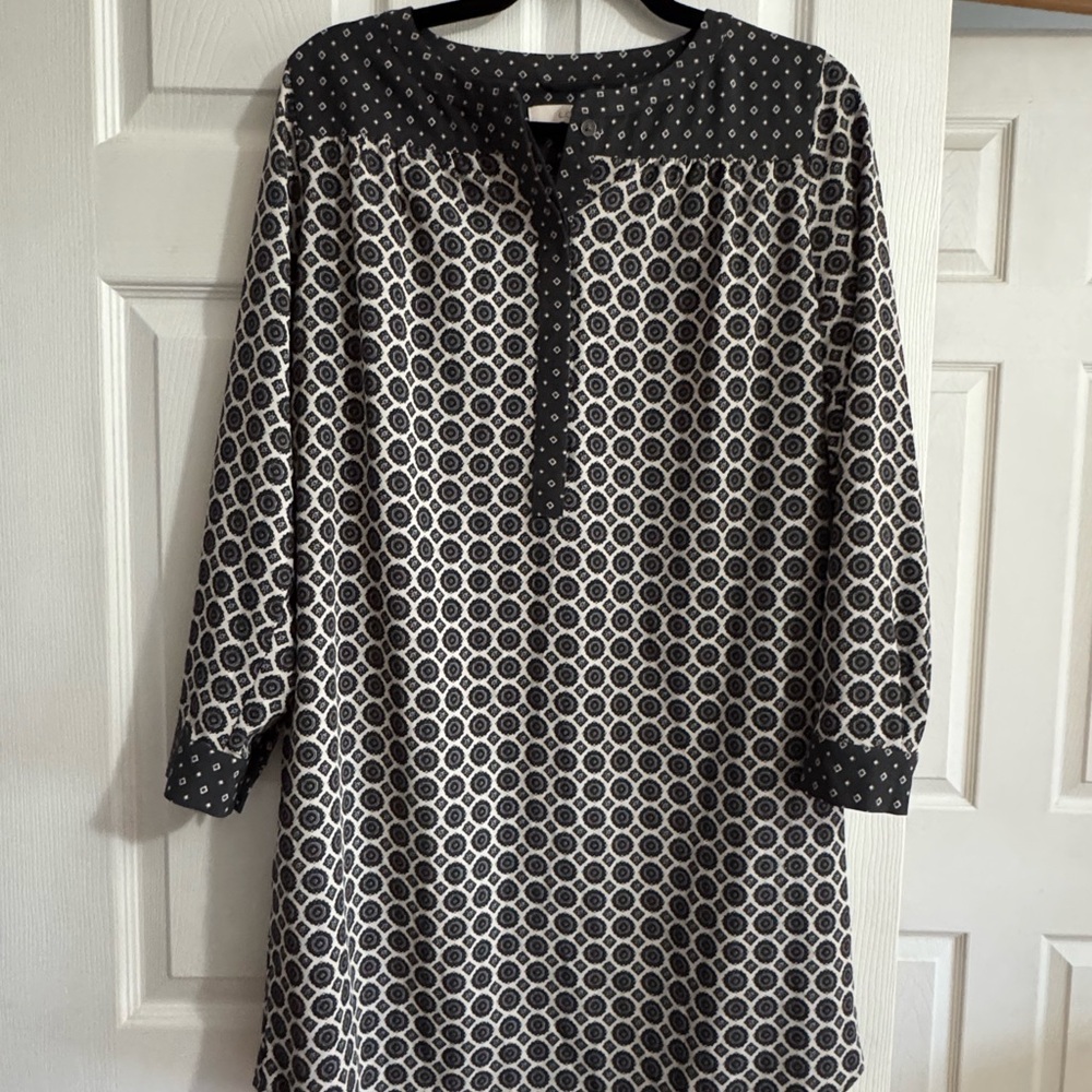 LOFT Black and White Patterned Midi Dress
